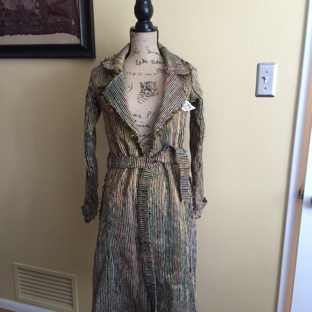 Chaser Multicolored Silk Trench NWT XS